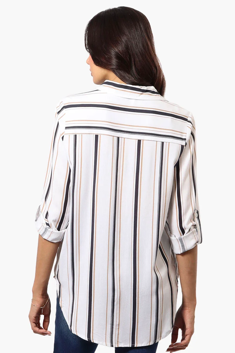 Striped Roll Up Sleeve Blouse - White - Image 3