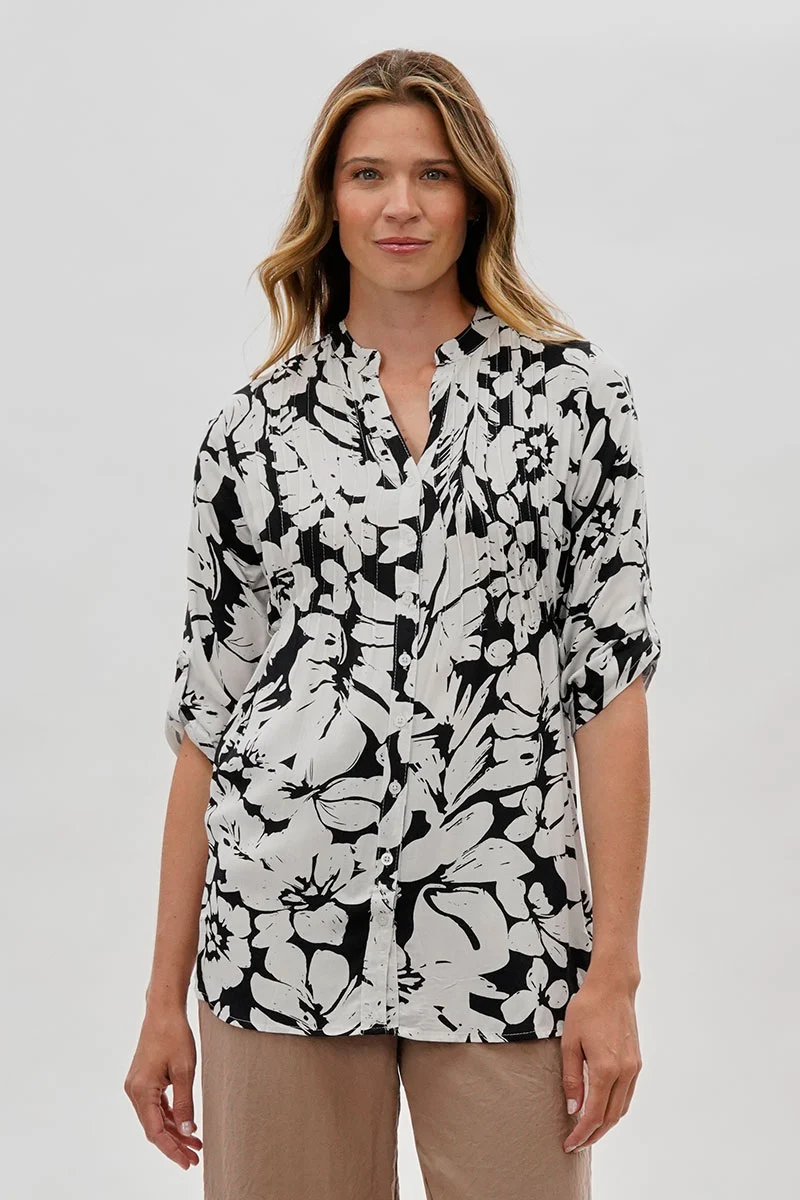 Floral Back Tie Blouse - Black