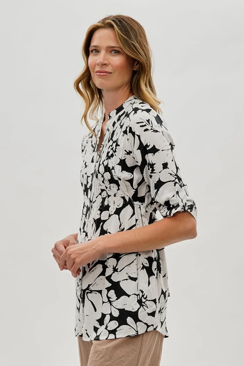 Floral Back Tie Blouse - Black - Image 2