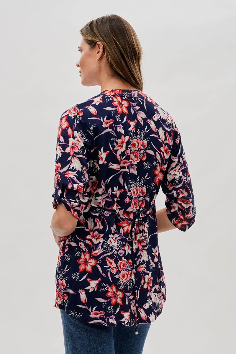 Floral Back Tie Blouse - Navy - Image 3