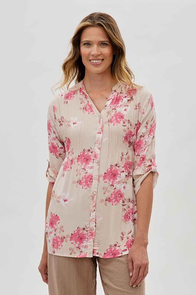 Floral Back Tie Blouse - Pink