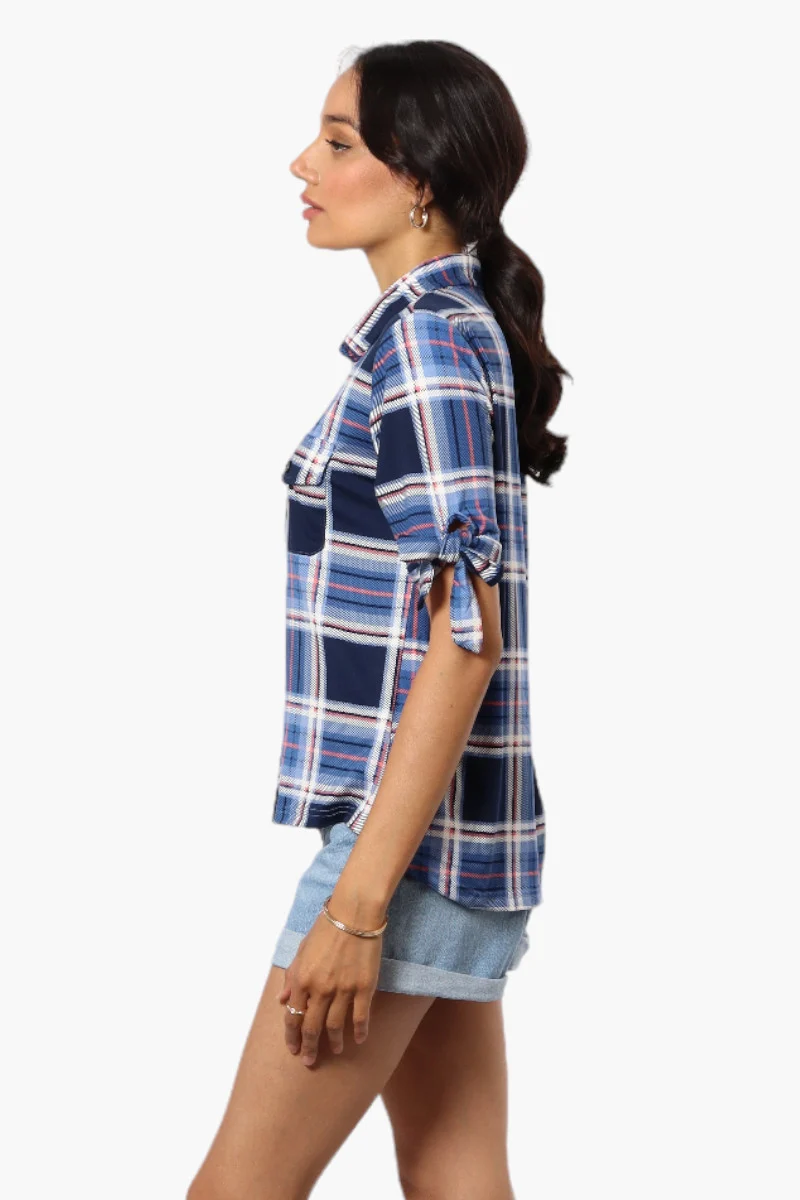 Plaid Tie Sleeve Shirt - Blue - Image 3