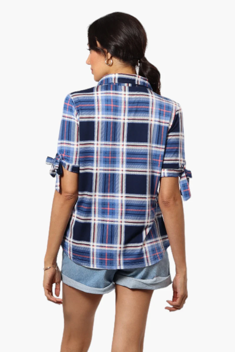 Plaid Tie Sleeve Shirt - Blue - Image 4