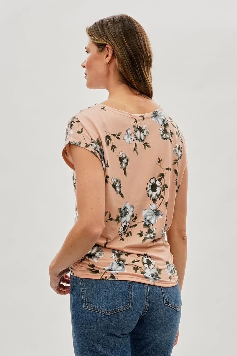 Floral Ruched Side Blouse - Peach - Image 3