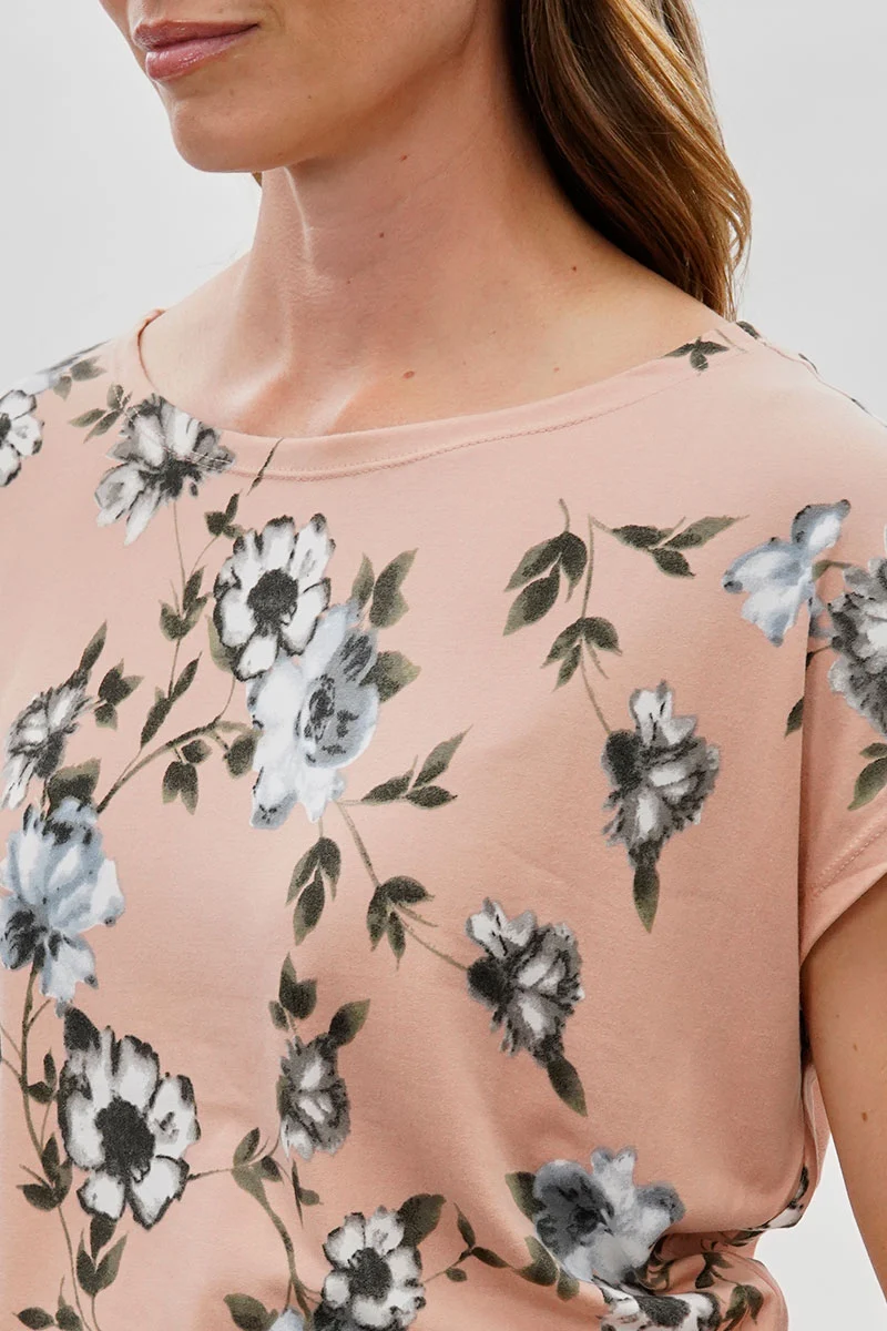 Floral Ruched Side Blouse - Peach - Image 4