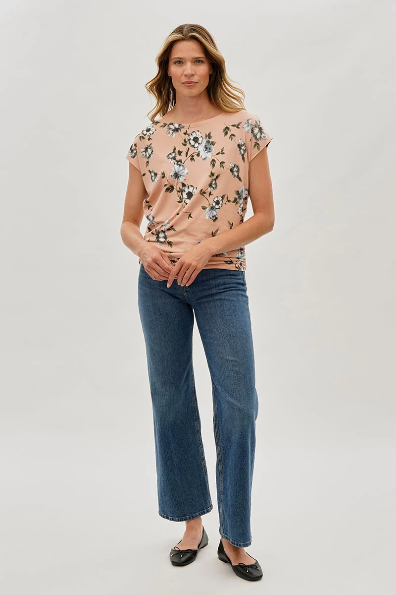 Floral Ruched Side Blouse - Peach - Image 5