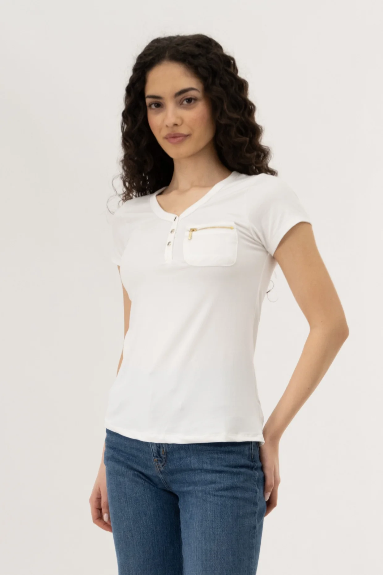 Henley With Zipper Tee - White - Image 2