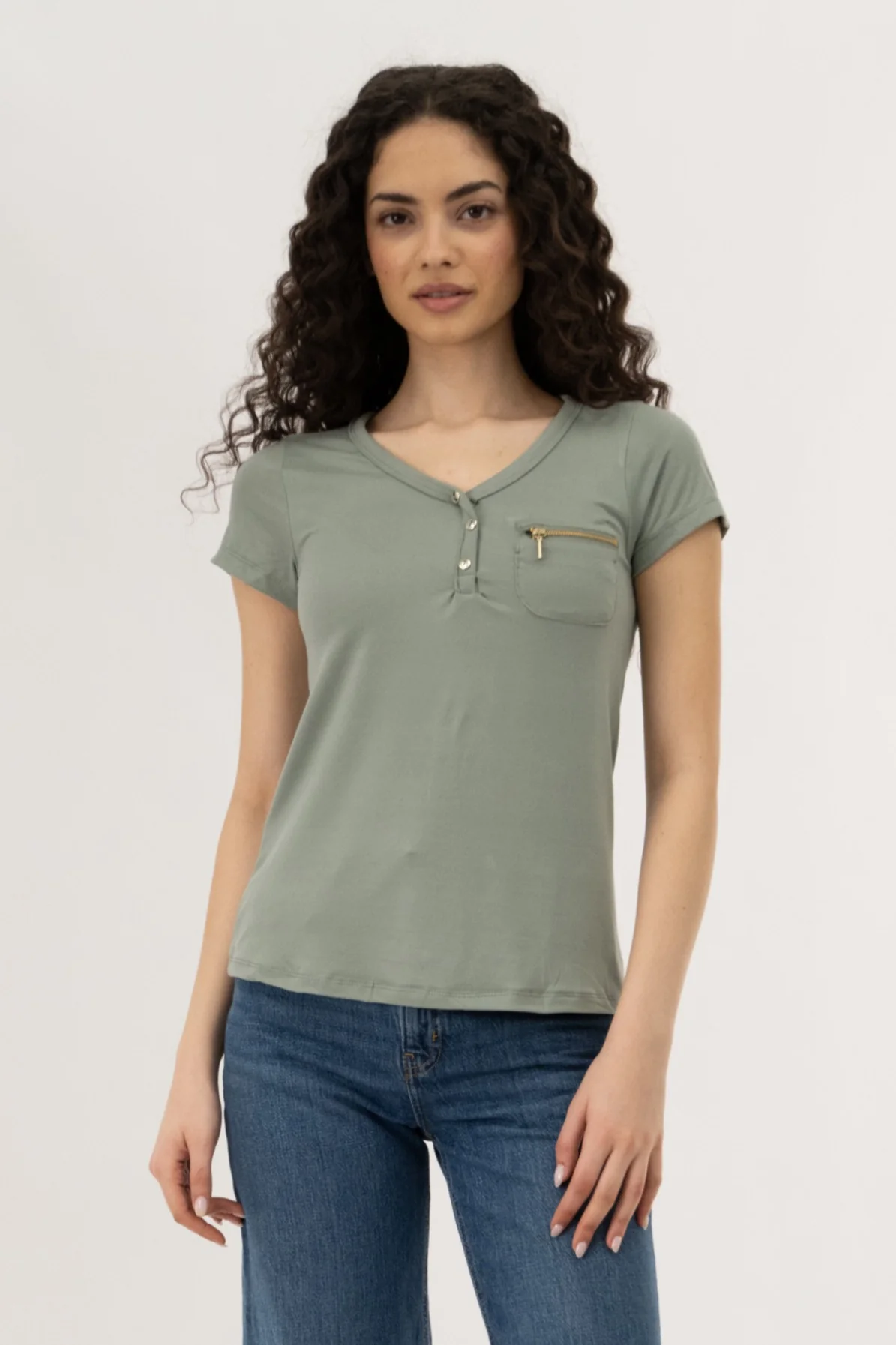Henley With Zipper Tee - Green