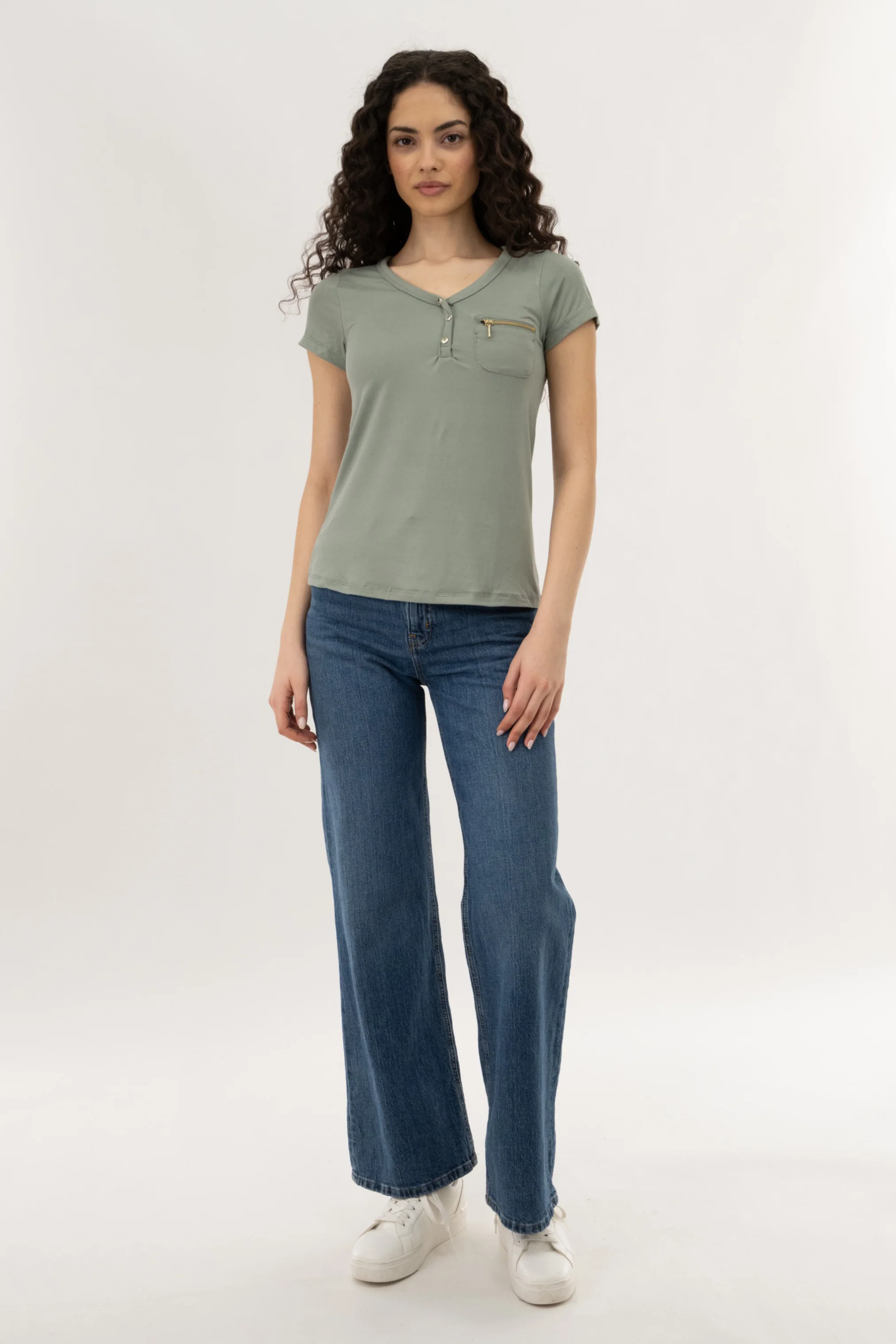 Henley With Zipper Tee - Green - Image 5