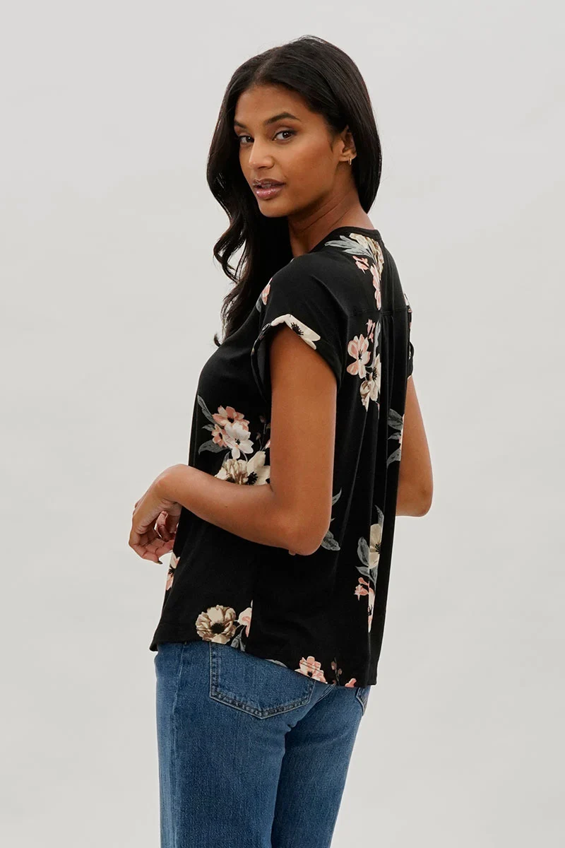 Floral Button Up Tee - Black - Image 3