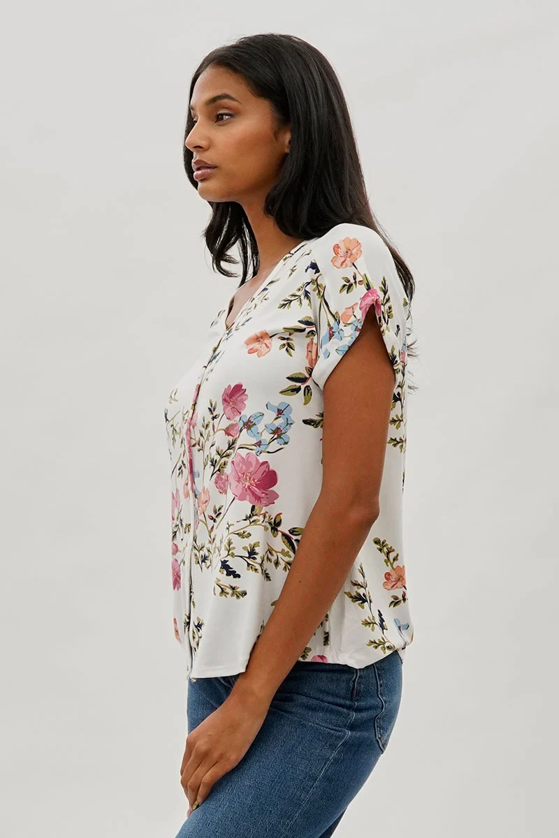 Floral Button Up Tee - White - Image 2