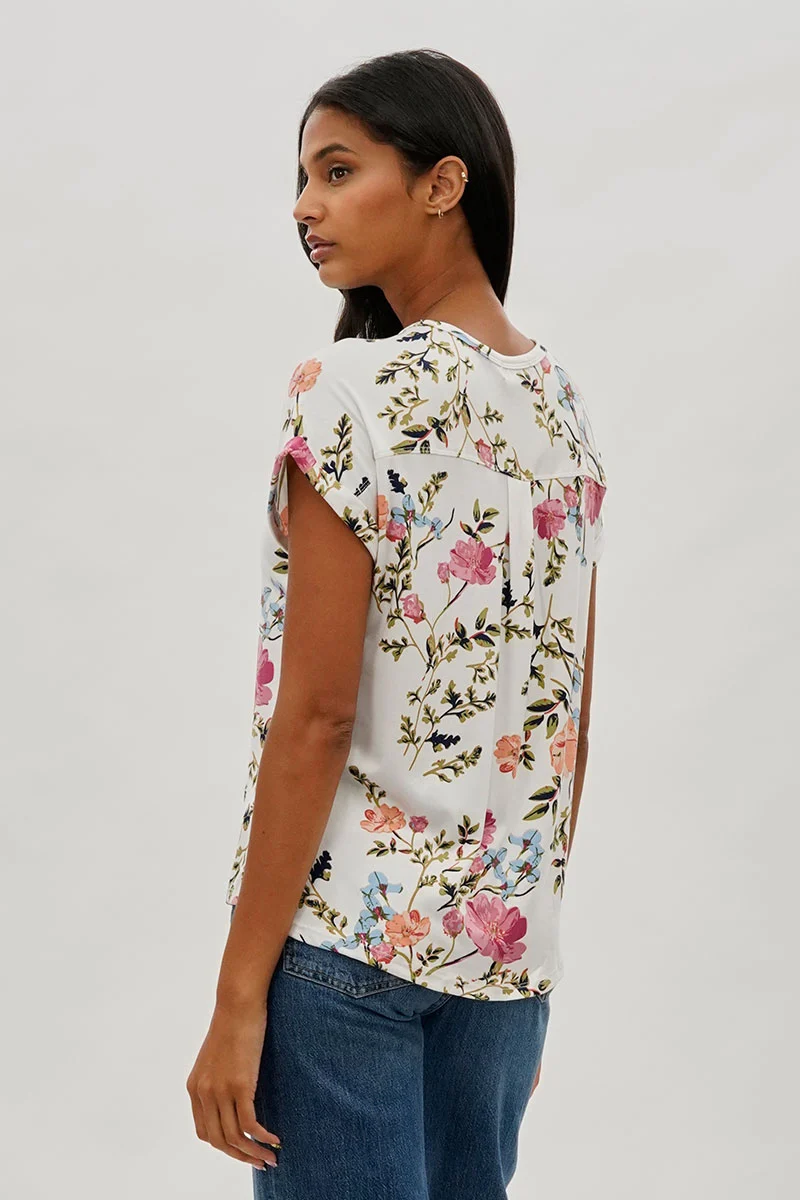 Floral Button Up Tee - White - Image 3