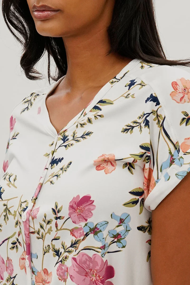 Floral Button Up Tee - White - Image 4