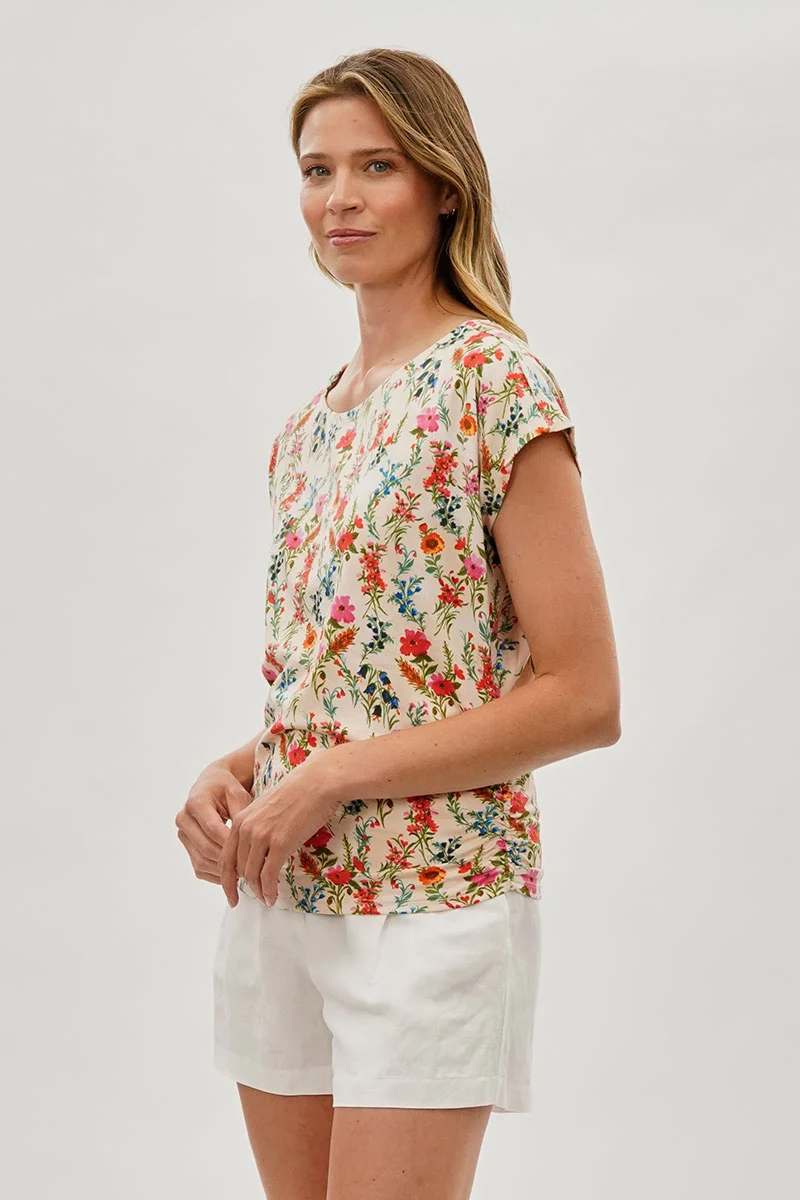 Floral Ruched Side Blouse - Cream - Image 2