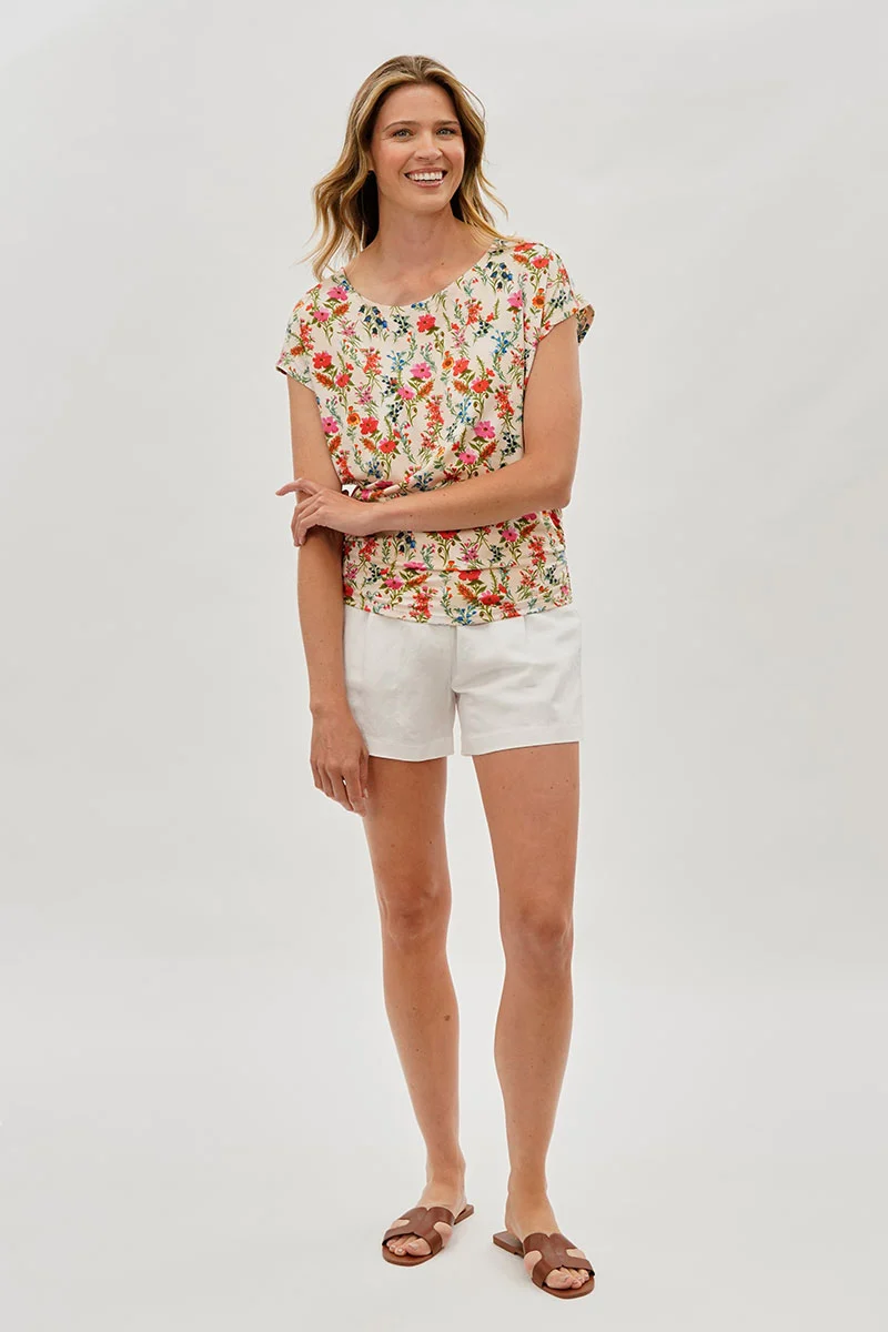Floral Ruched Side Blouse - Cream - Image 5