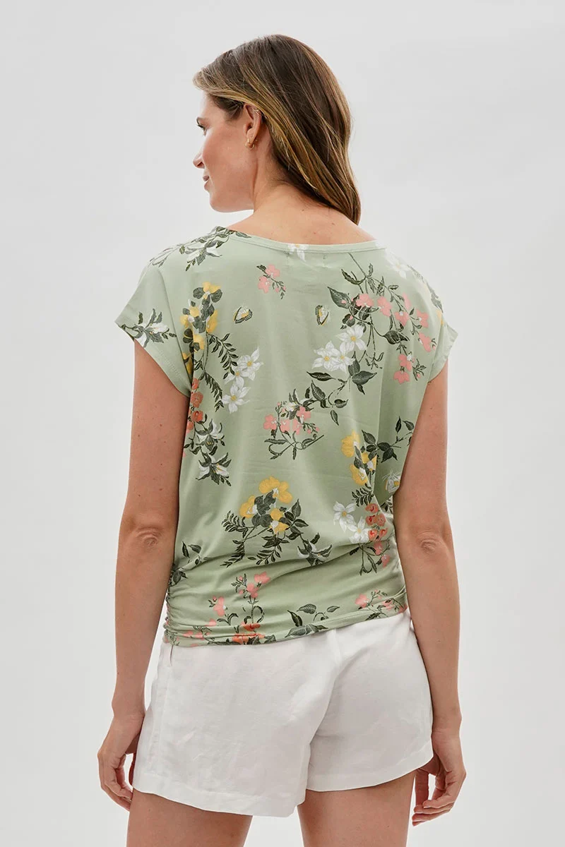 Floral Ruched Side Blouse - Green - Image 3