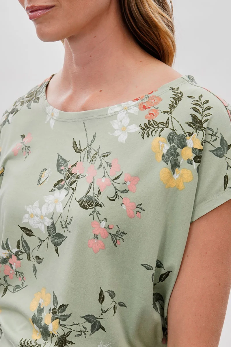 Floral Ruched Side Blouse - Green - Image 4