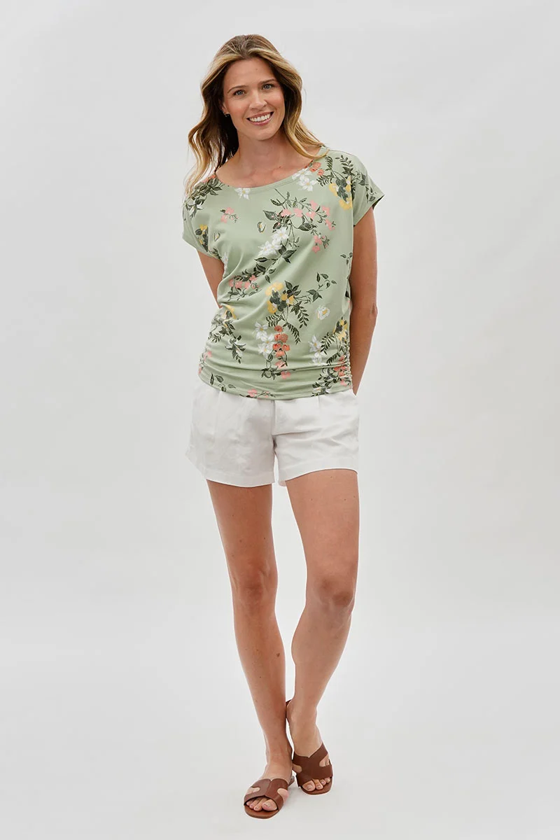 Floral Ruched Side Blouse - Green - Image 5