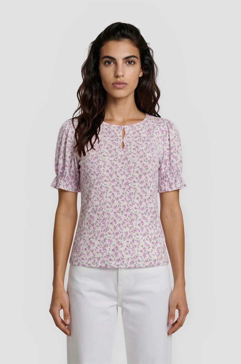 Puff Sleeve Keyhole Neck Top - Lavender