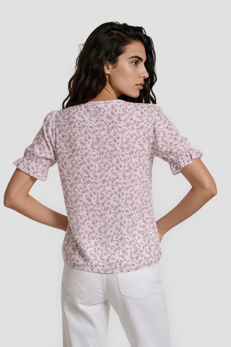 Puff Sleeve Keyhole Neck Top - Lavender - Image 2