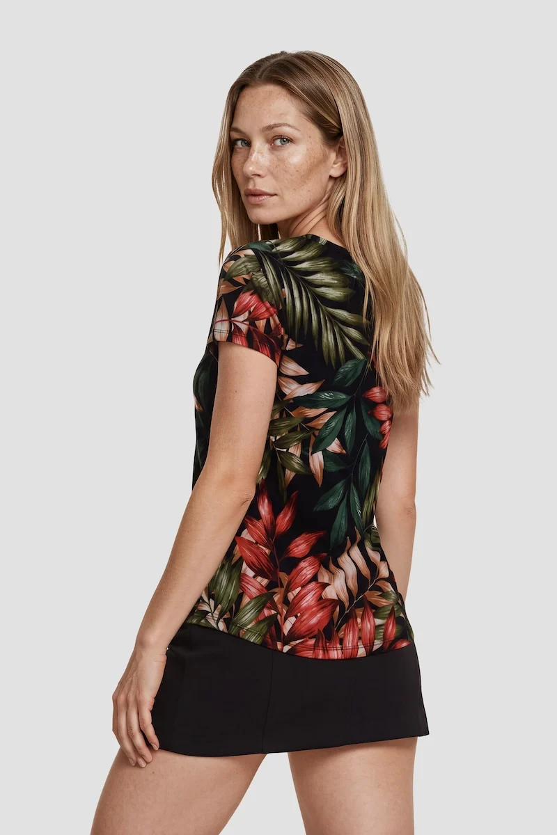 Short Sleeve Henley Top With Zip Pocket - Multi - Image 2