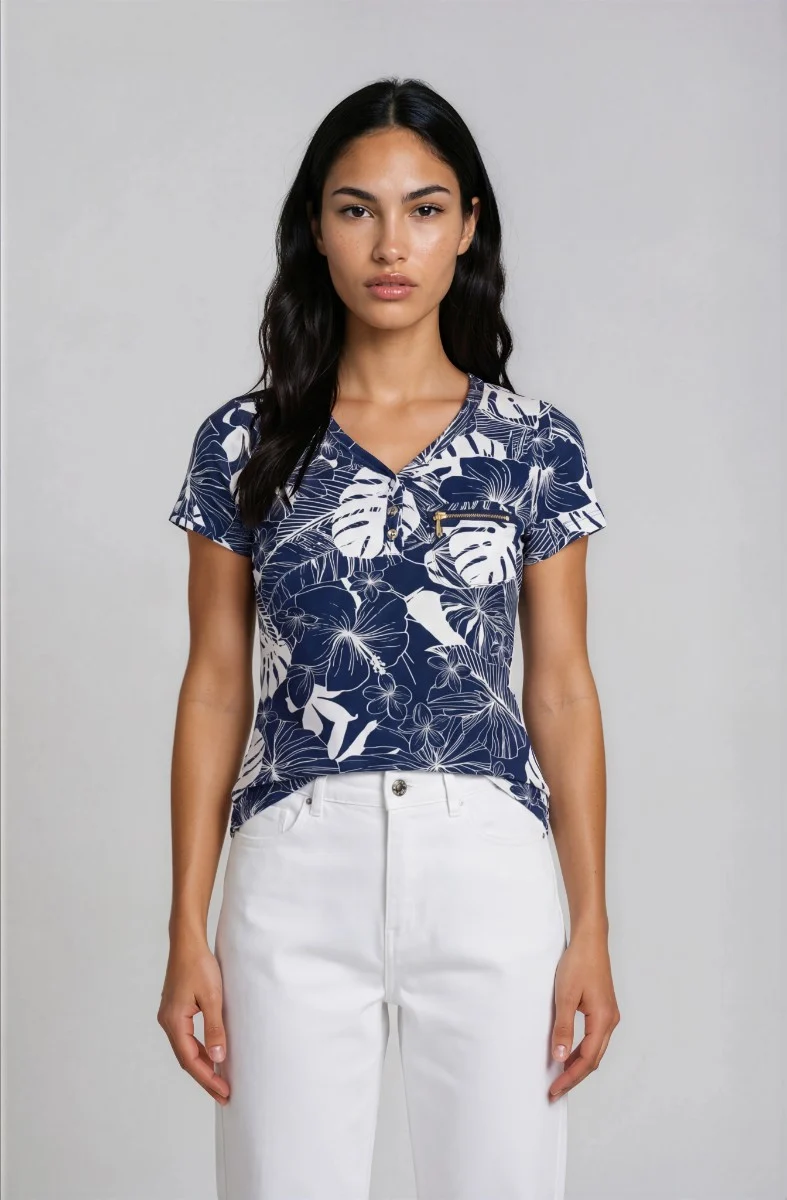Short Sleeve Zip Henley - Navy