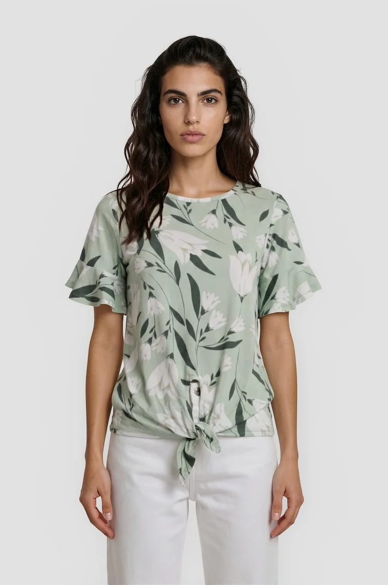 Short Sleeve Front Knot Top - Mint