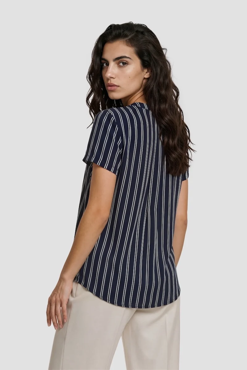 Short Sleeve Striped Shirt - Navy - Image 2