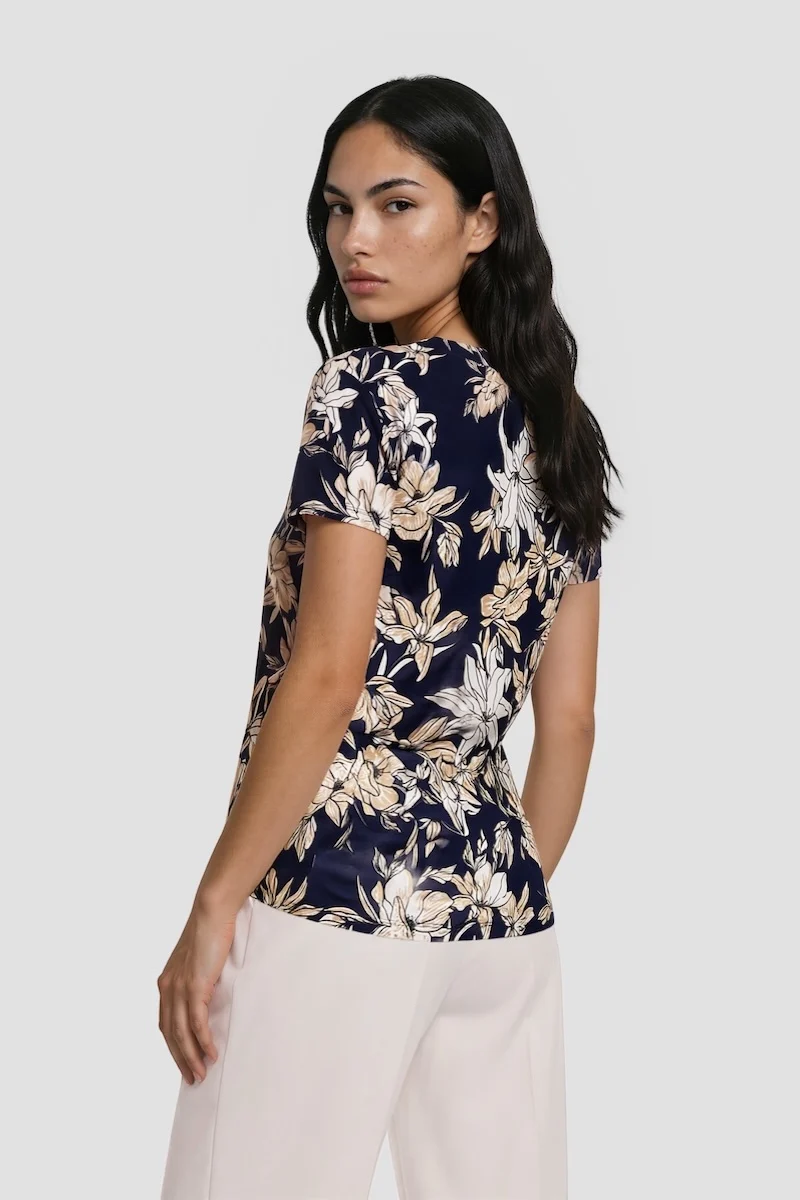 Short Sleeve Flower Print Shirt - Navy - Image 2