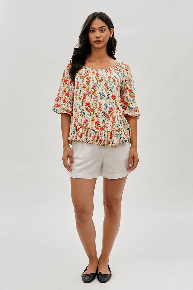 Floral Ruffle Hem Blouse - Cream - Image 5