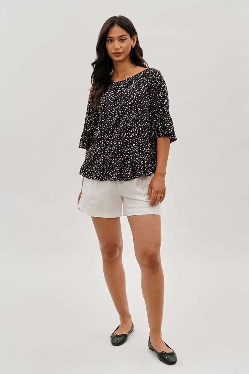 Floral Ruffle Hem Blouse - Black - Image 5