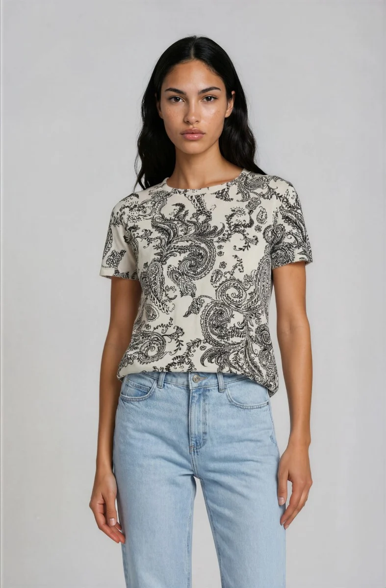 Short Sleeve Crew Neck Tee - Cream