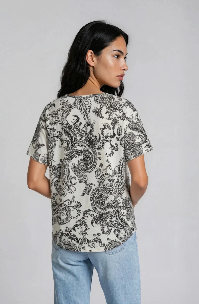 Short Sleeve Crew Neck Tee - Cream - Image 2