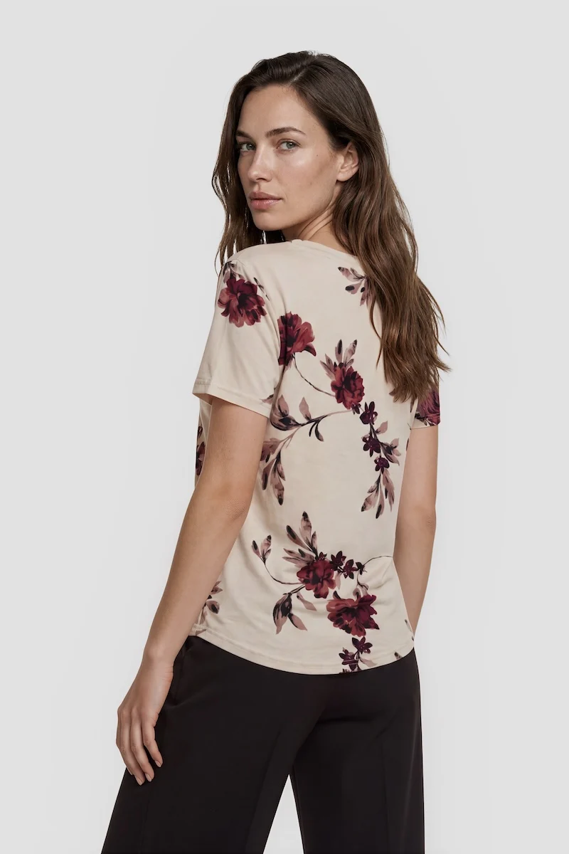 Short Sleeve Flower Print Shirt - Beige - Image 2