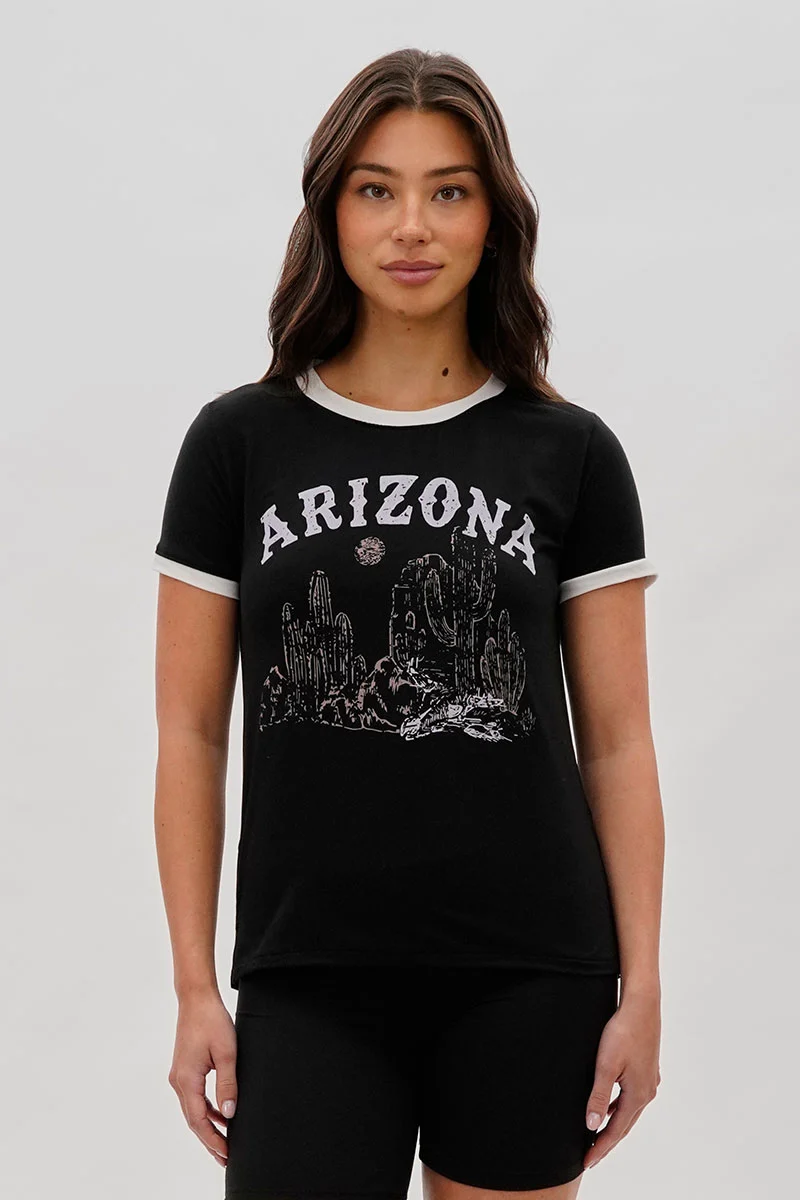 Vintage Arizona Graphic Ringer Tee - Black