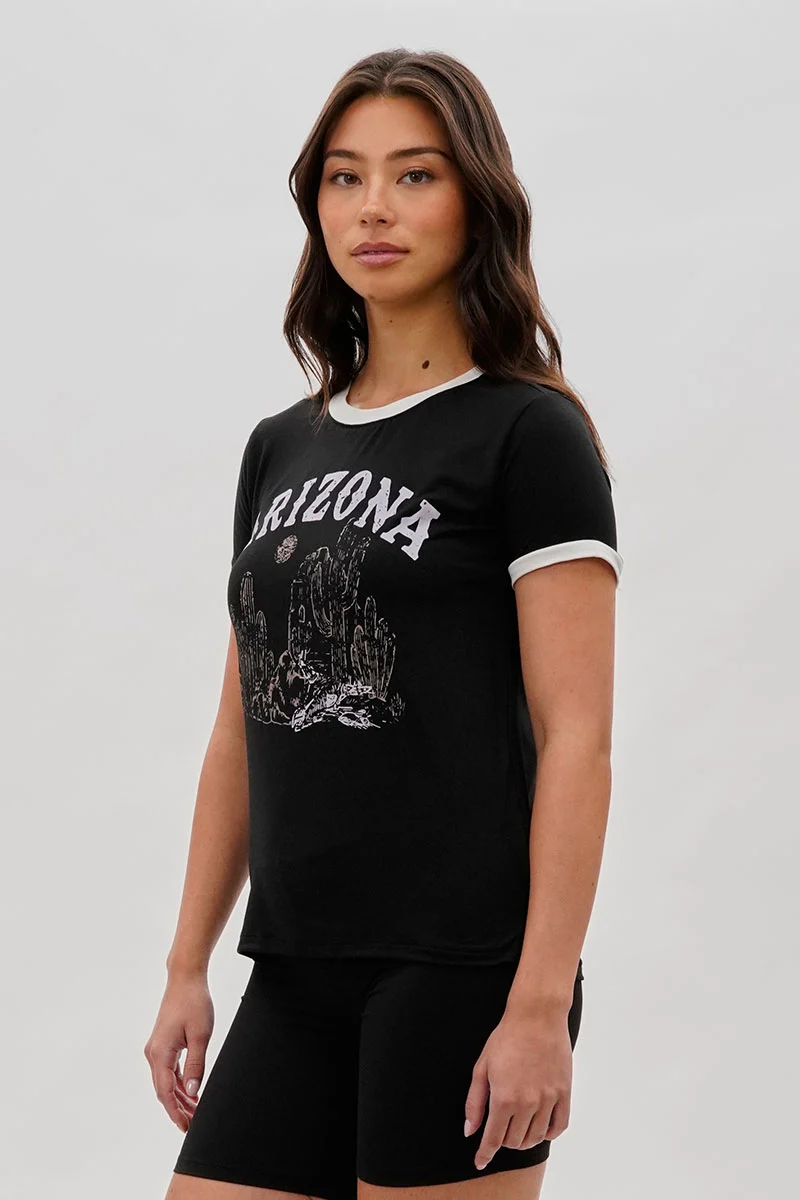Vintage Arizona Graphic Ringer Tee - Black - Image 2