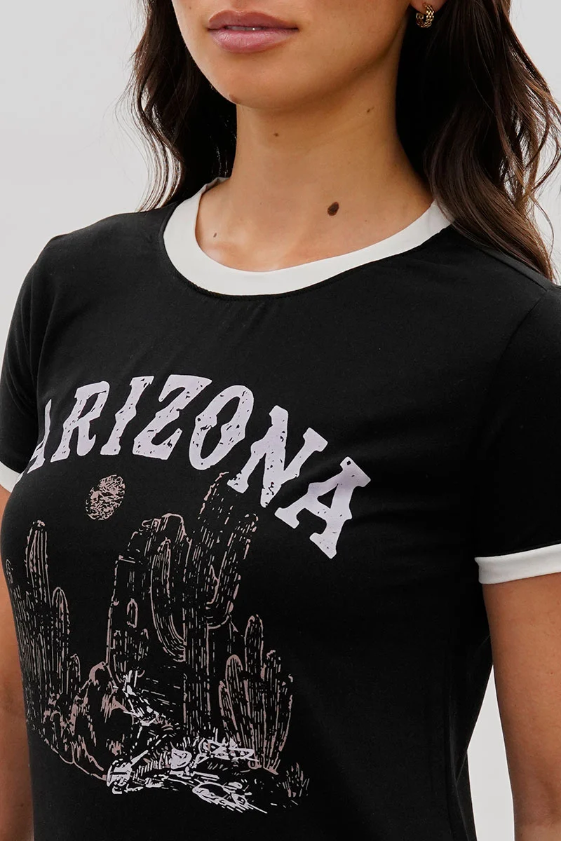 Vintage Arizona Graphic Ringer Tee - Black - Image 4