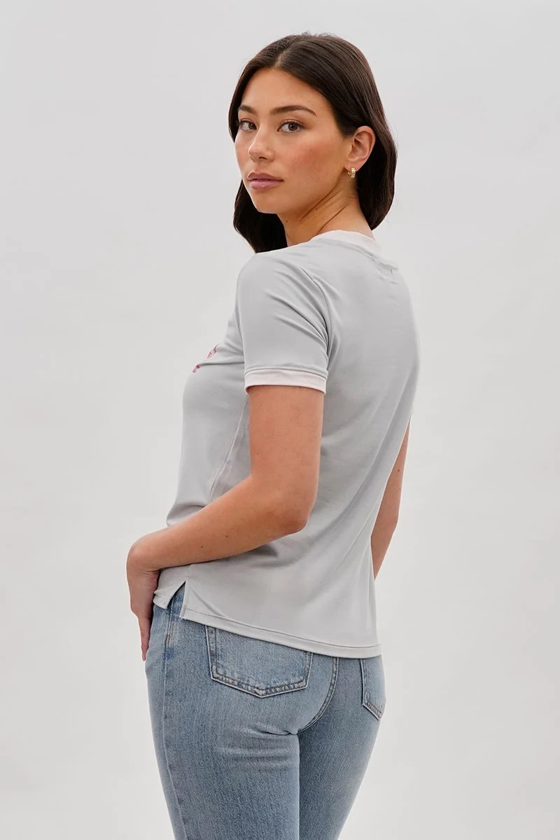 Vintage Malibu Graphic Ringer Tee - Grey - Image 3