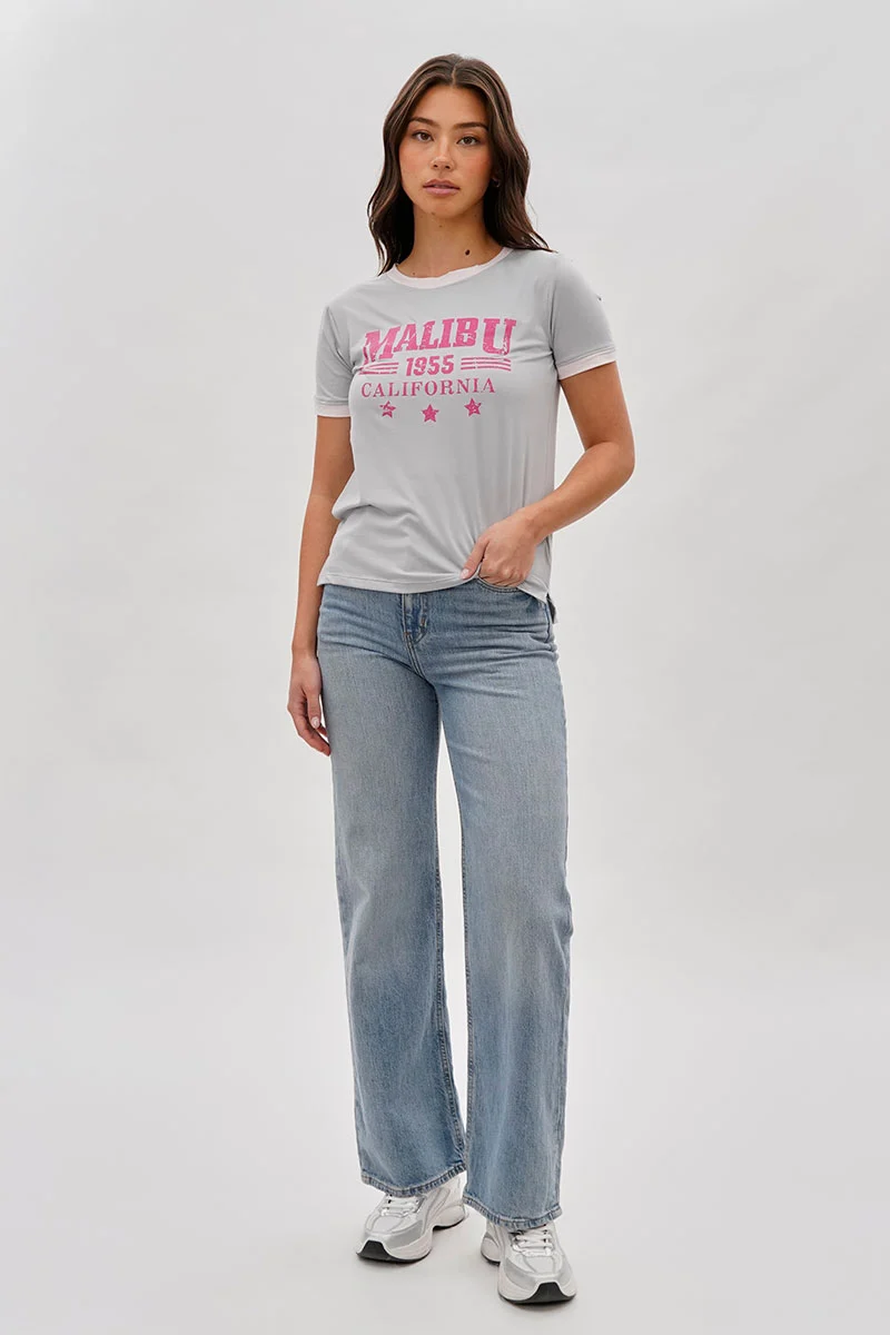 Vintage Malibu Graphic Ringer Tee - Grey - Image 5