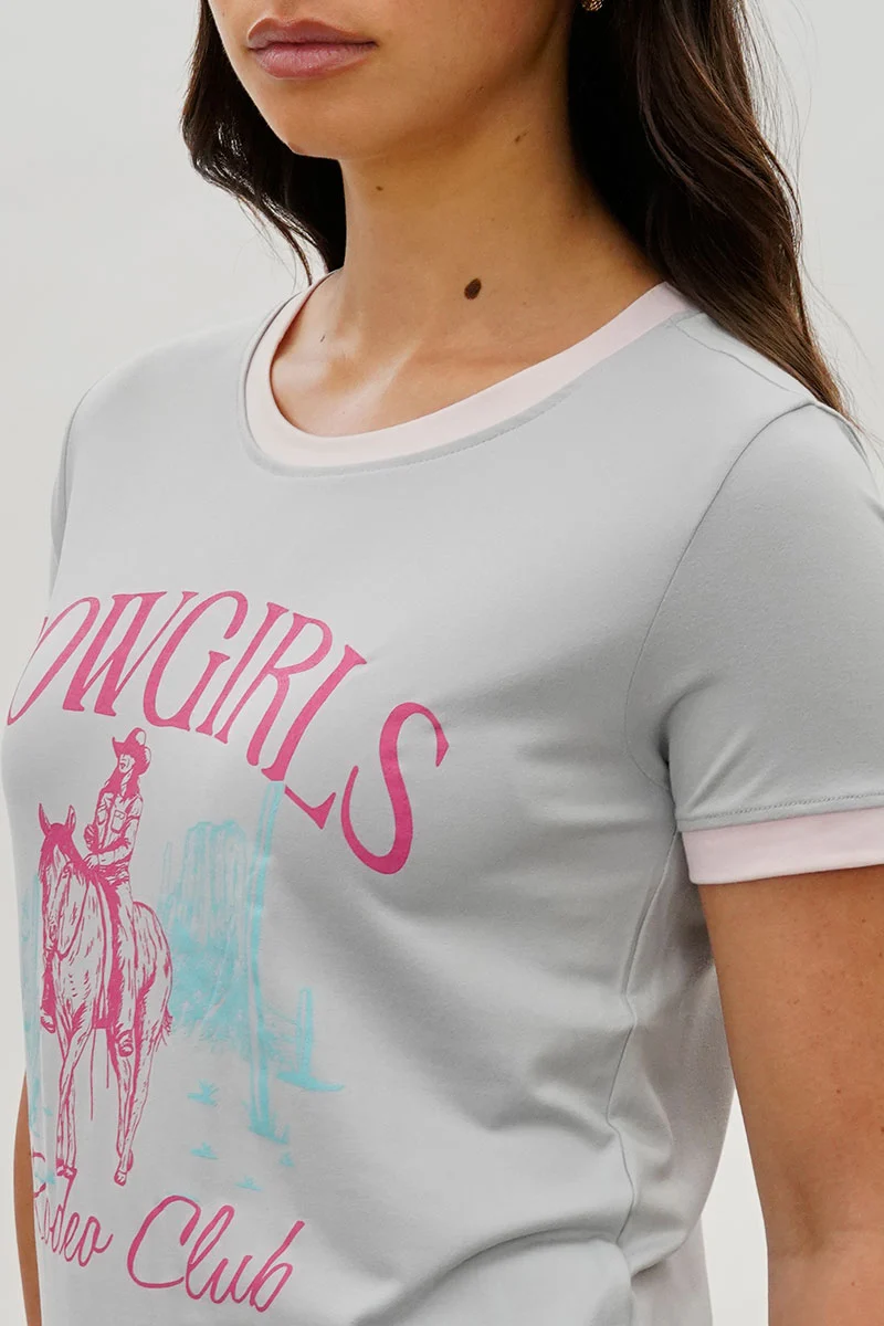 Vintage Cowgirl Graphic Ringer Tee - Grey - Image 4