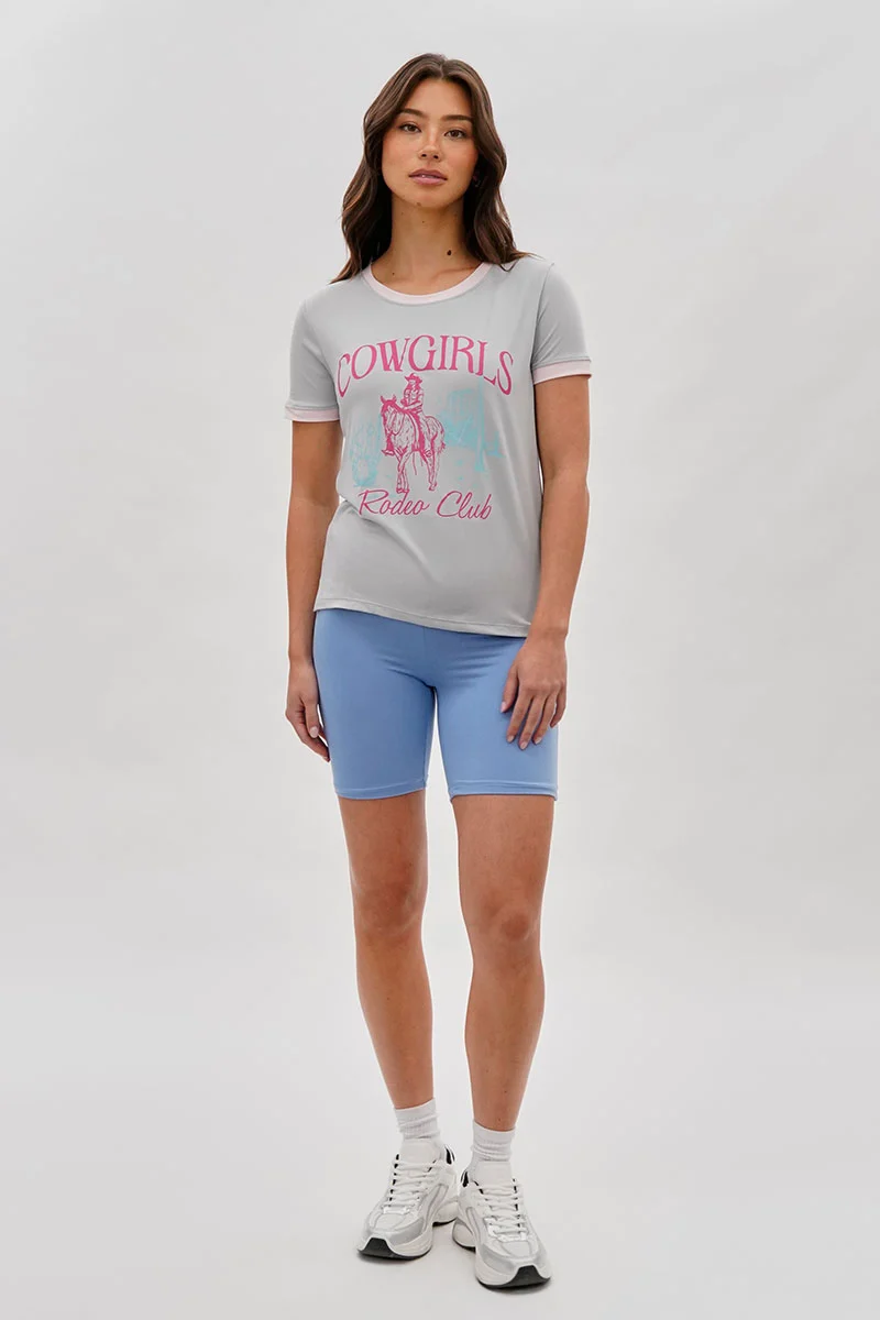 Vintage Cowgirl Graphic Ringer Tee - Grey - Image 5