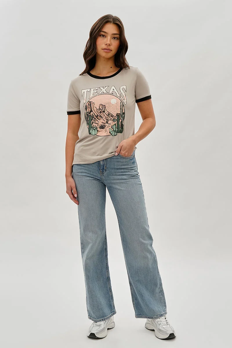 Vintage Texas Graphic Ringer Tee - Beige - Image 5