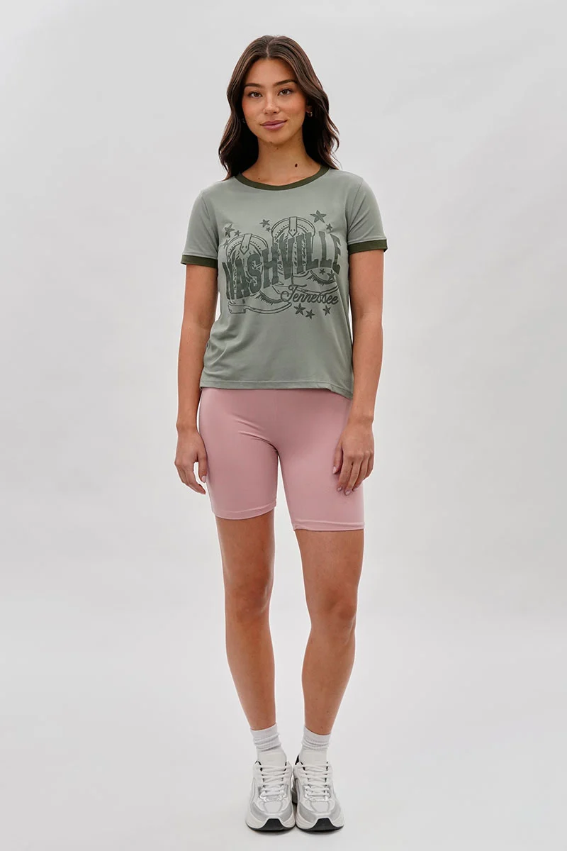 Vintage Nashville Graphic Ringer Tee - Olive - Image 5