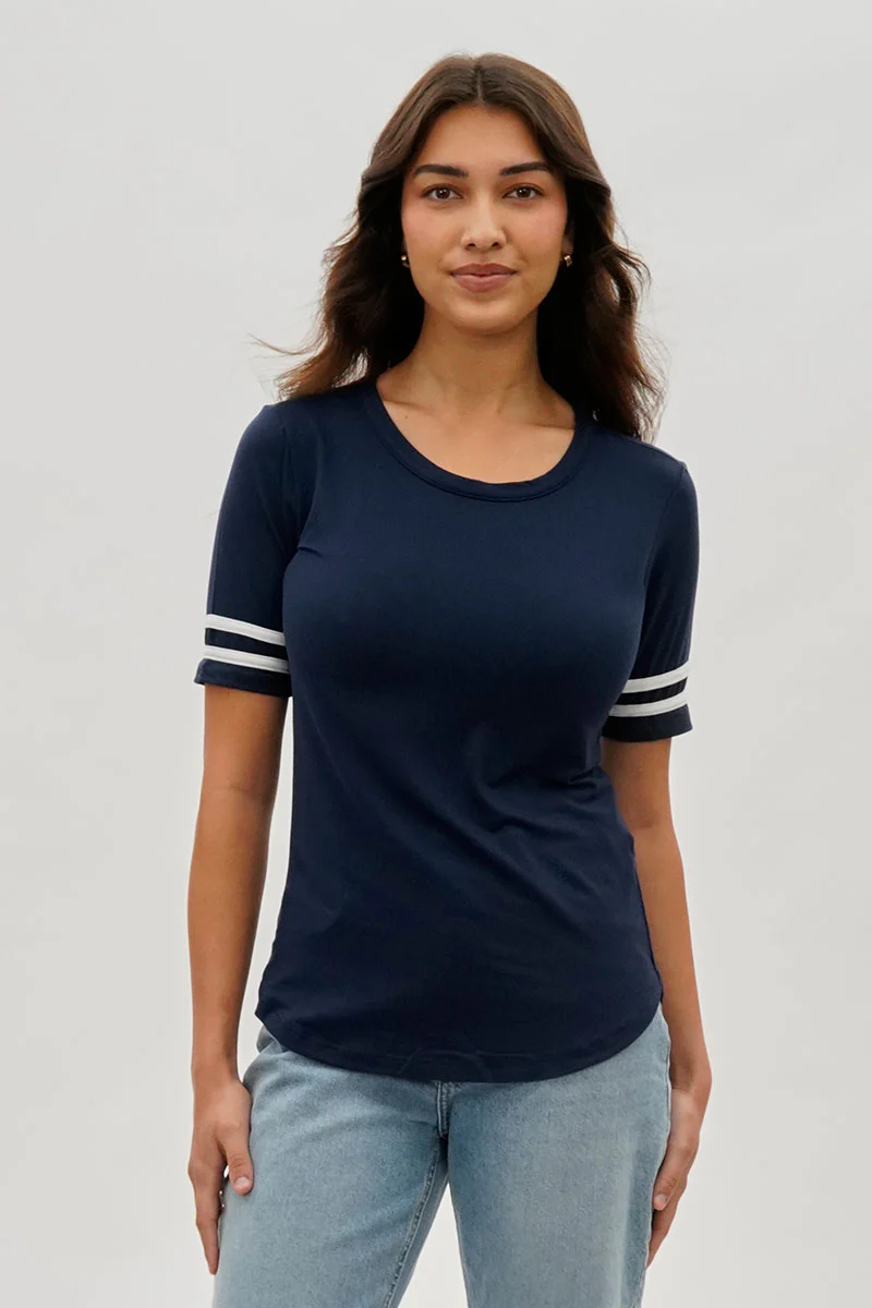 Vintage Striped Varsity Tee - Navy