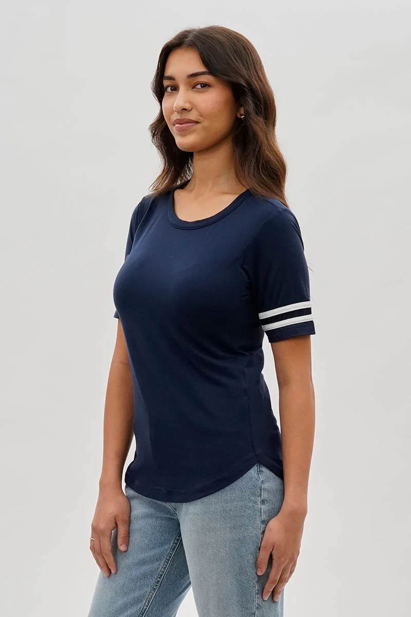 Vintage Striped Varsity Tee - Navy - Image 2