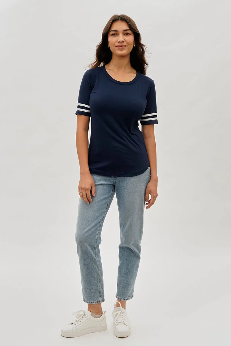 Vintage Striped Varsity Tee - Navy - Image 5