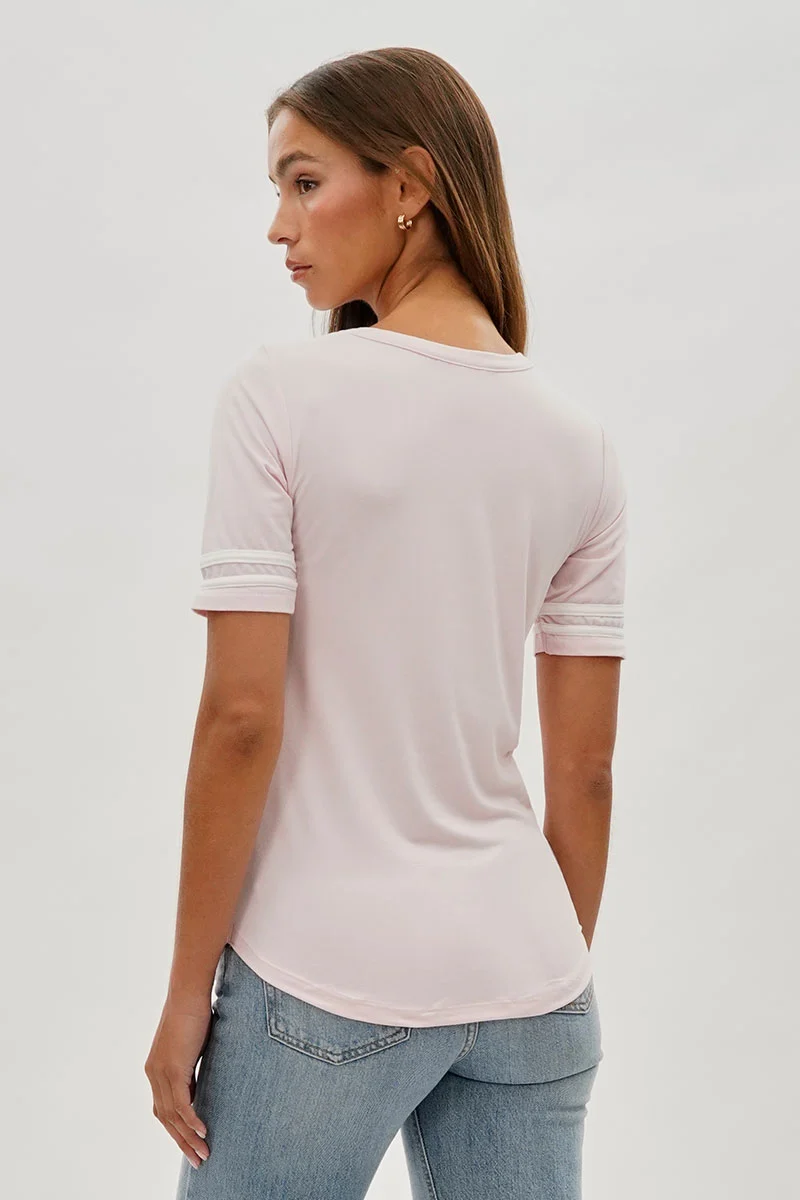 Vintage Striped Varsity Tee - Blush - Image 3