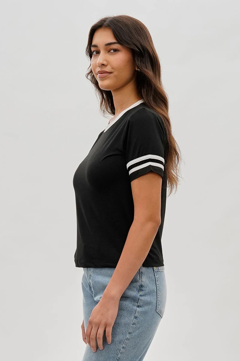 Vintage Striped Ringer Tee - Black - Image 2
