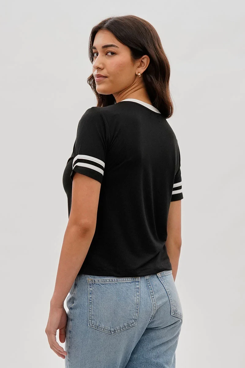 Vintage Striped Ringer Tee - Black - Image 3