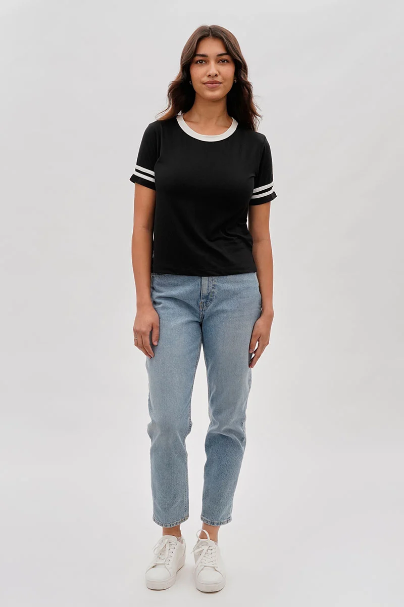 Vintage Striped Ringer Tee - Black - Image 5